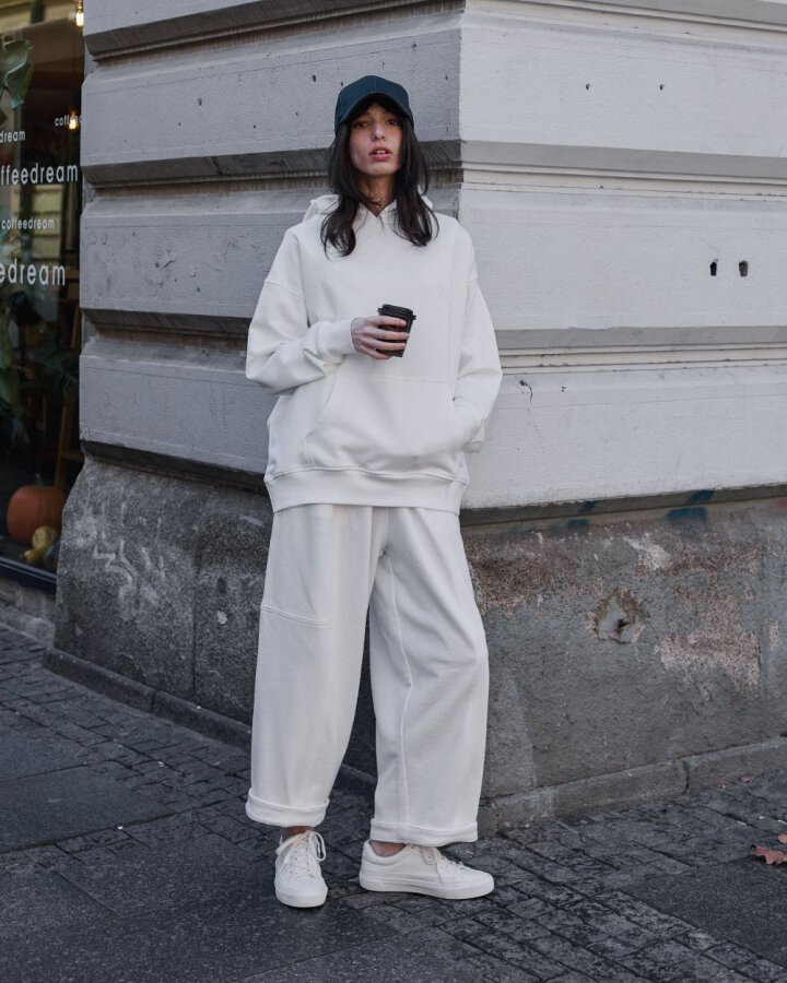 Edition Diagonal Üç İplik Balon Fit Kesikli Eşofman Altı Ekru - Aybikestil