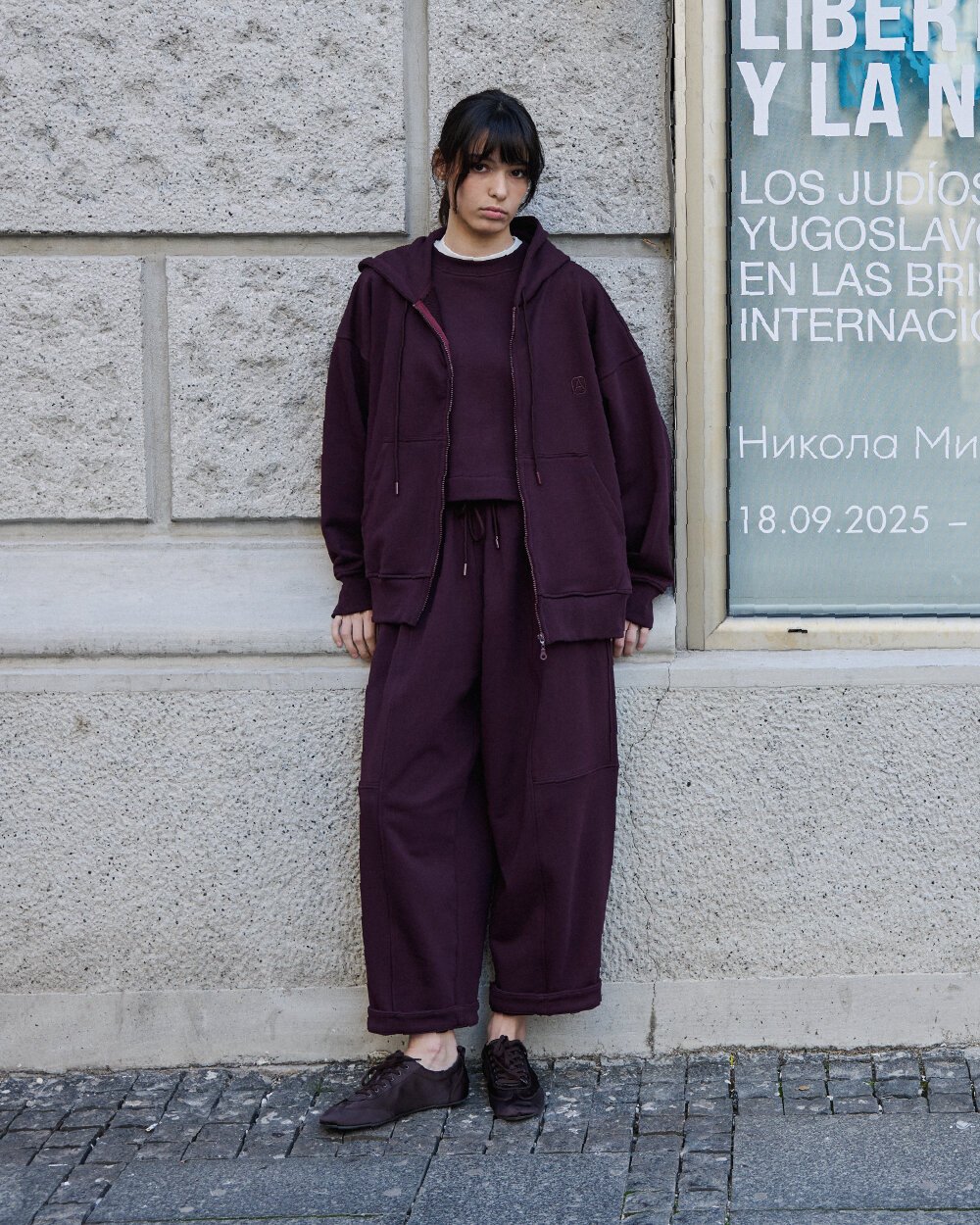 Edition Diagonal Üç İplik Balon Fit Kesikli Eşofman Altı Mürdüm - Aybikestil