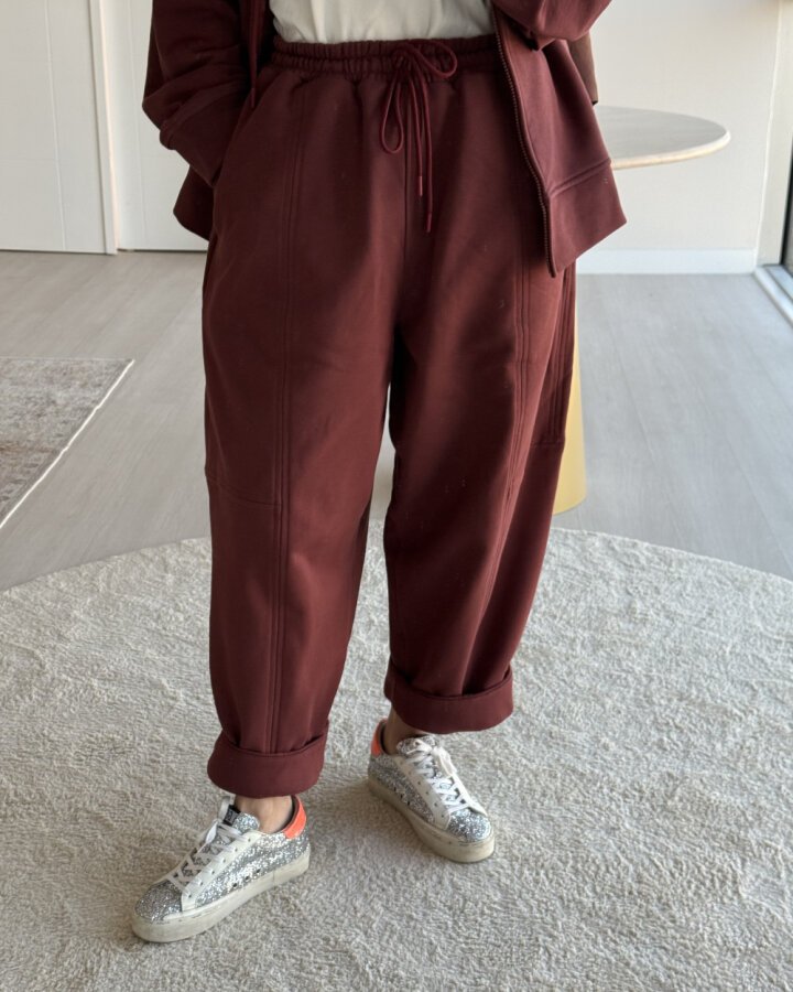 Edition Diagonal Üç İplik Balon Fit Kesikli Eşofman Altı Terra Cotta - Aybikestil (1)