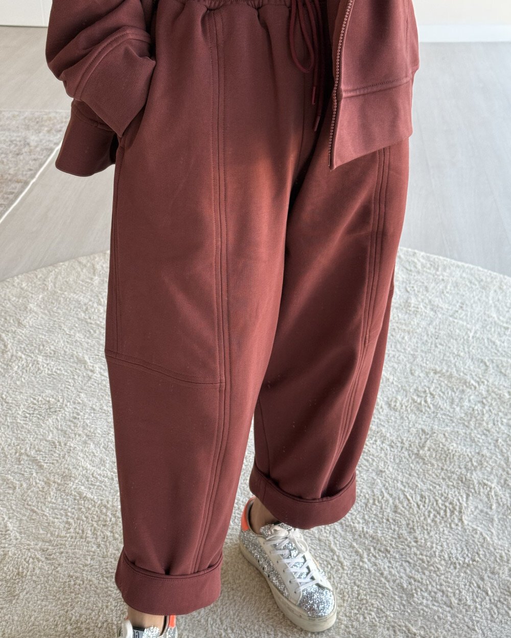 Edition Diagonal Üç İplik Balon Fit Kesikli Eşofman Altı Terra Cotta - Aybikestil