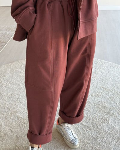 Edition Diagonal Üç İplik Balon Fit Kesikli Eşofman Altı Terra Cotta 