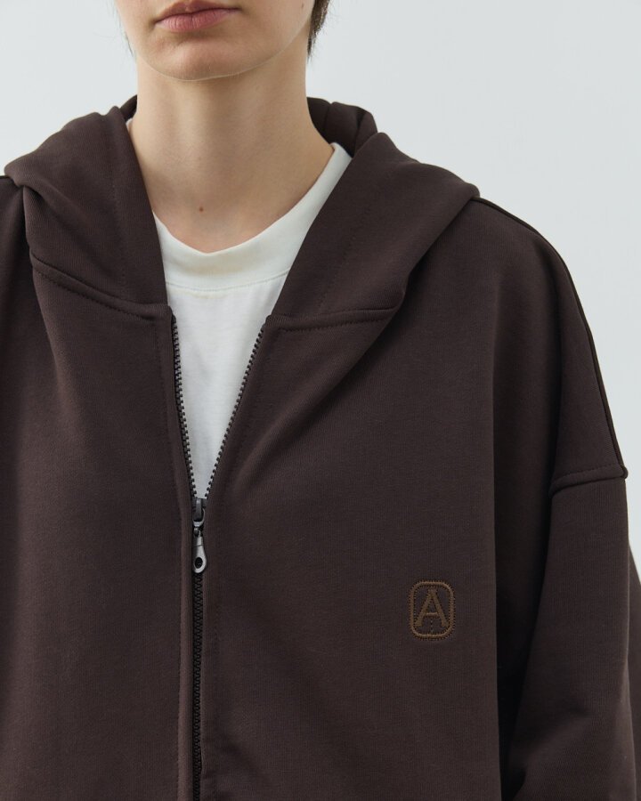 Edition Diagonal Üç İplik Fermuarlı Kapüşonlu Sweatshirt Acı Kahve - Aybikestil (1)