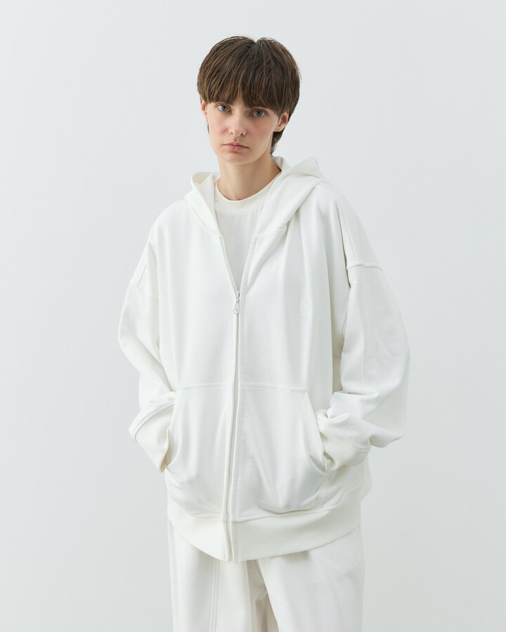 Edition Diagonal Üç İplik Fermuarlı Kapüşonlu Sweatshirt Ekru - Aybikestil