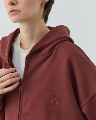 Edition Diagonal Üç İplik Fermuarlı Kapüşonlu Sweatshirt Terra Cotta - Aybikestil (1)