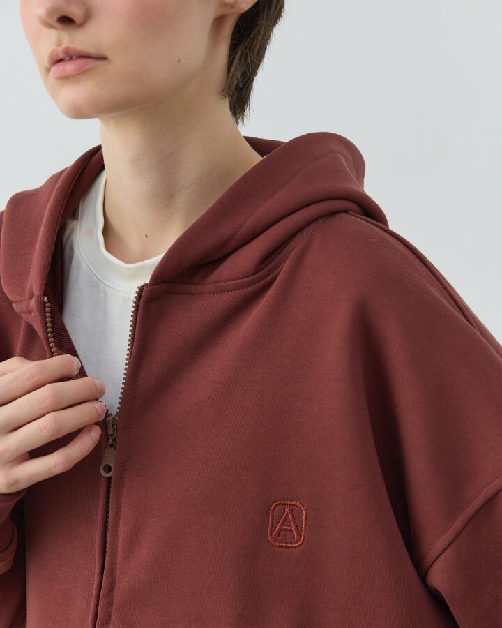 Edition Diagonal Üç İplik Fermuarlı Kapüşonlu Sweatshirt Terra Cotta - Aybikestil (1)