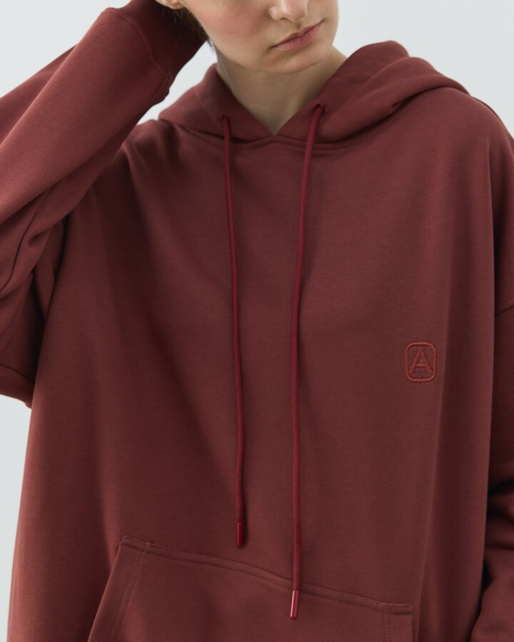Edition Diagonal Üç İplik Kapüşonlu Hoodie Sweatshirt Terra Cotta - Aybikestil (1)