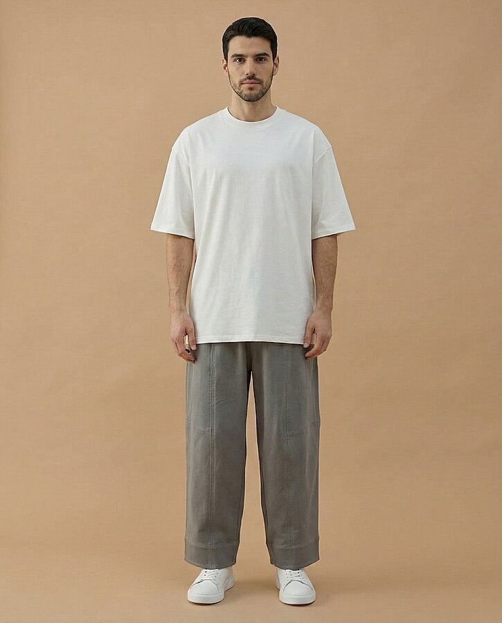 Erkek Cotton İki İplik Bol Balon Fit Kesikli Eşofman Altı Gri - Aybikestil (1)