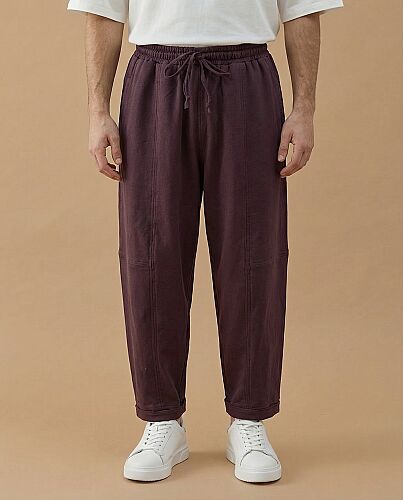 Erkek Cotton İki İplik Bol Balon Fit Kesikli Eşofman Altı Mürdüm 