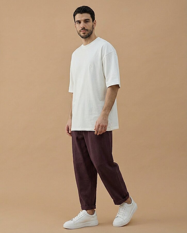 Erkek Cotton İki İplik Bol Balon Fit Kesikli Eşofman Altı Mürdüm - Aybikestil (1)