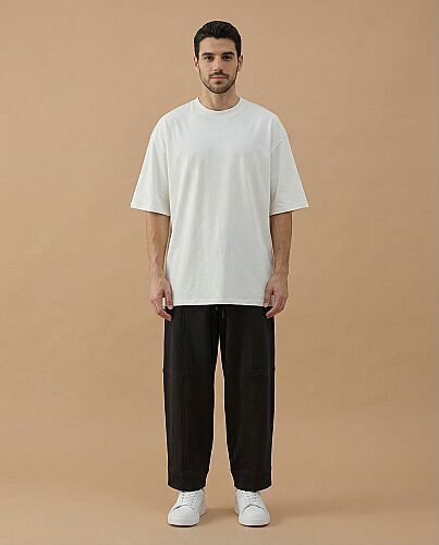Erkek Cotton İki İplik Bol Balon Fit Kesikli Eşofman Altı Siyah - Aybikestil (1)