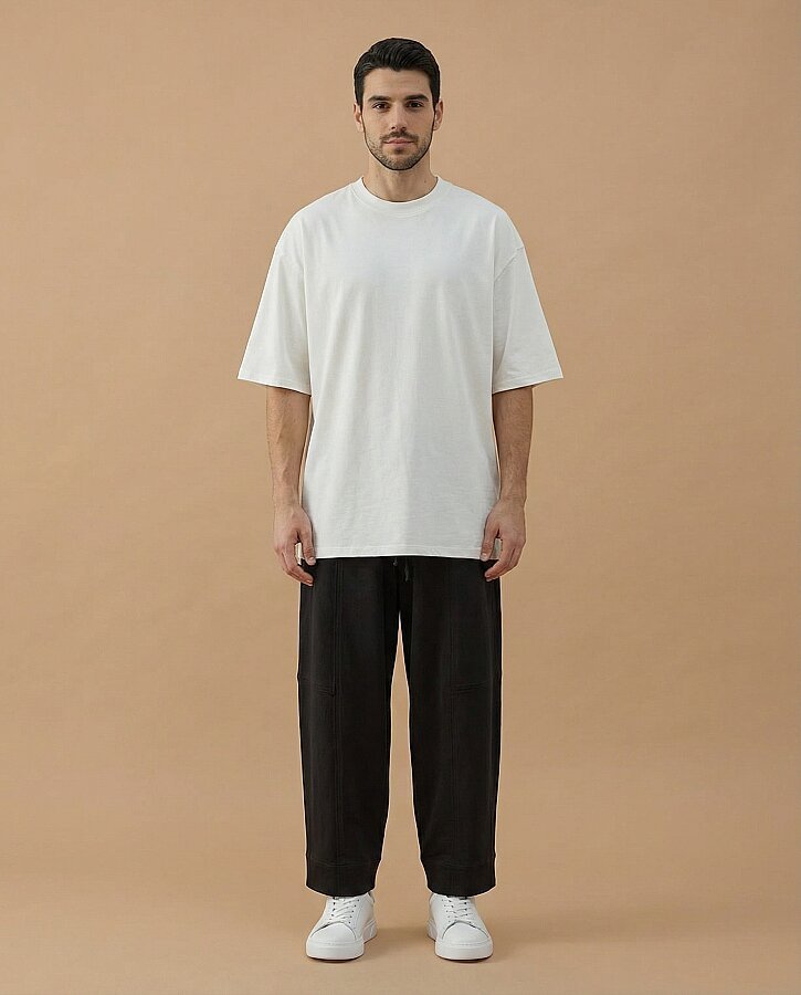 Erkek Cotton İki İplik Bol Balon Fit Kesikli Eşofman Altı Siyah - Aybikestil (1)