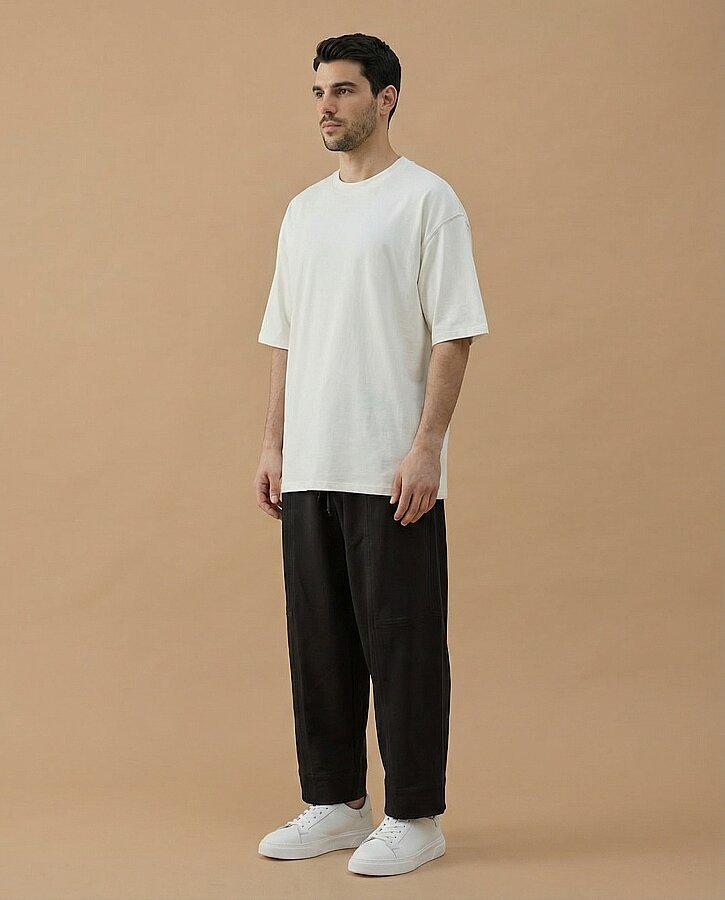 Erkek Cotton İki İplik Bol Balon Fit Kesikli Eşofman Altı Siyah - Aybikestil (1)