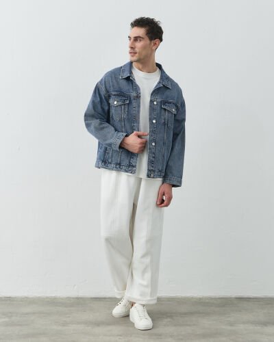 Erkek Oversize Unisex Jean Ceket Açık Mavi - Aybikestil (1)