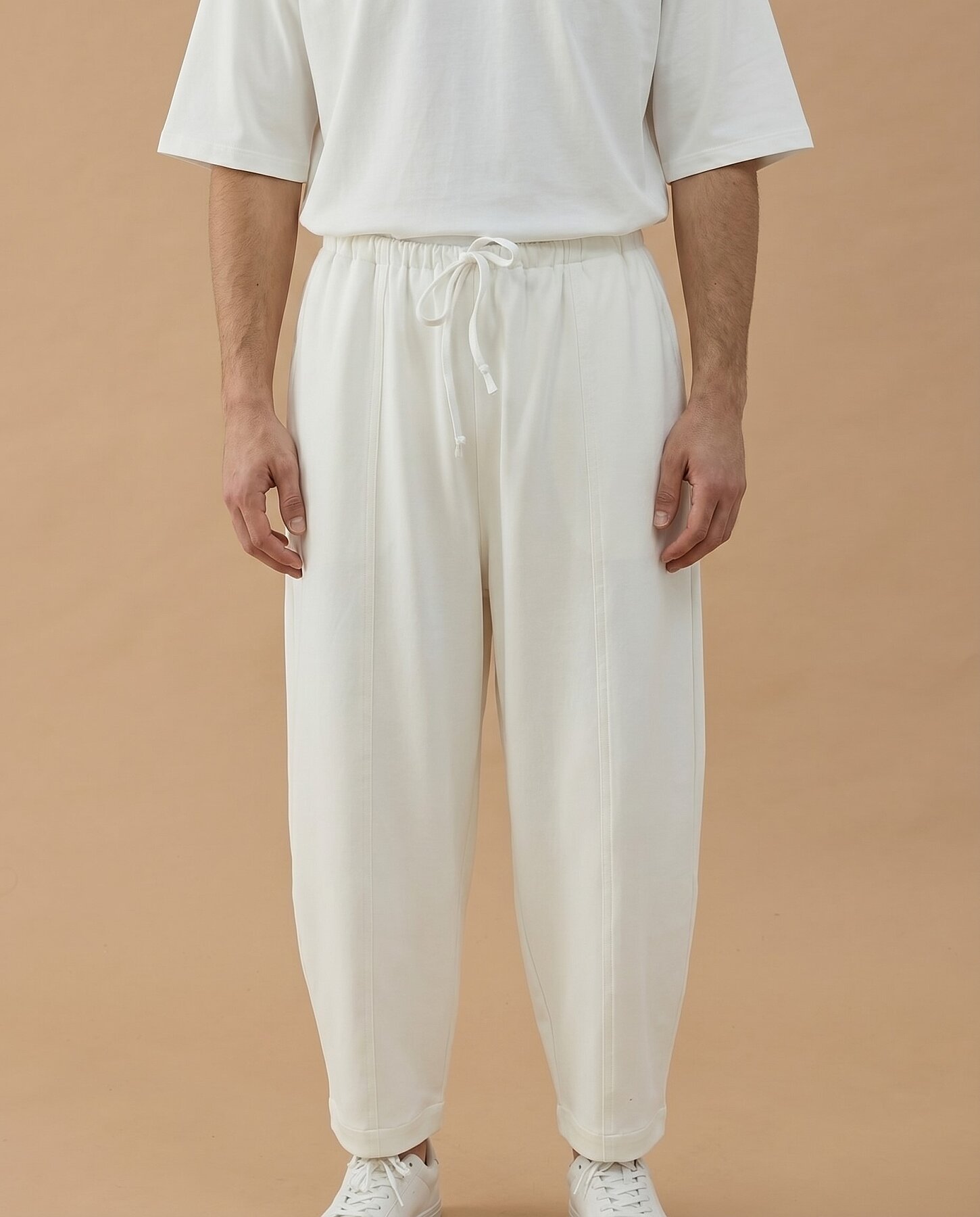 Erkek Premium Doubleface Loose Fit Önü Dikişli Pantolon Ekru - Aybikestil