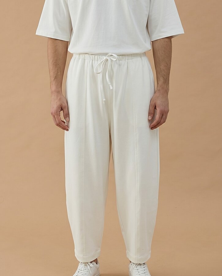 Erkek Premium Doubleface Loose Fit Önü Dikişli Pantolon Ekru