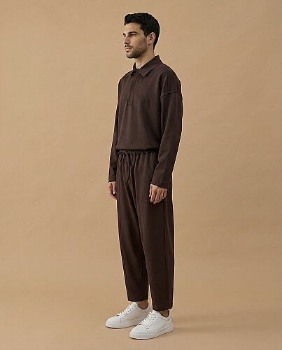 Erkek Premium Doubleface Loose Fit Önü Dikişli Pantolon Kahve - Aybikestil (1)