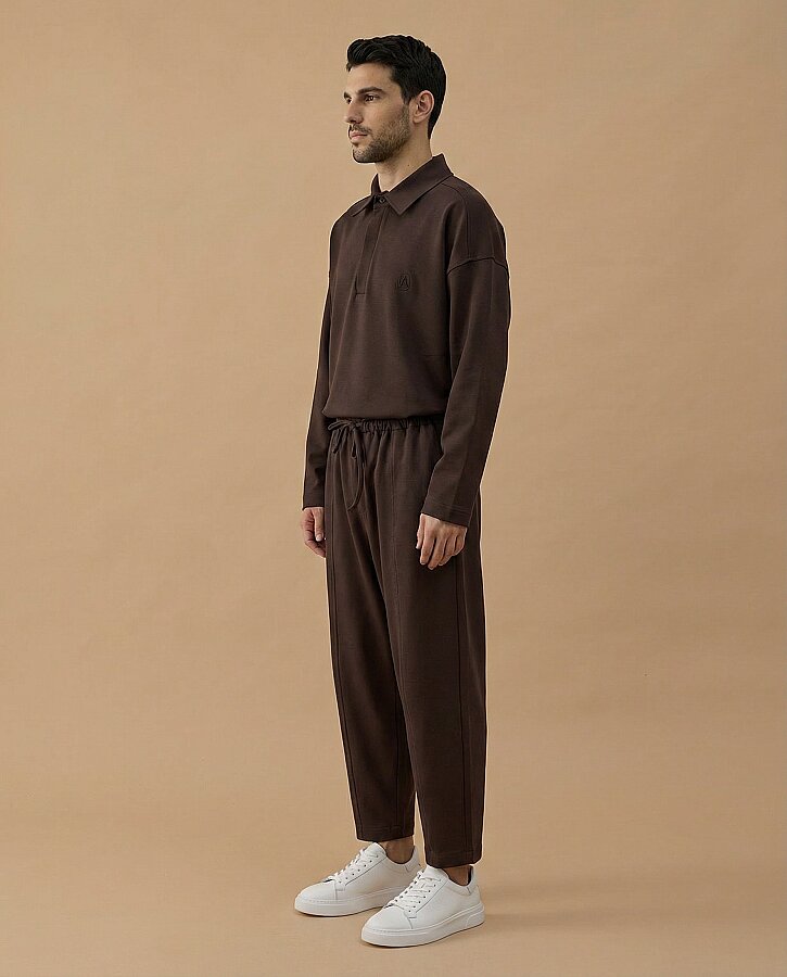 Erkek Premium Doubleface Loose Fit Önü Dikişli Pantolon Kahve - Aybikestil (1)