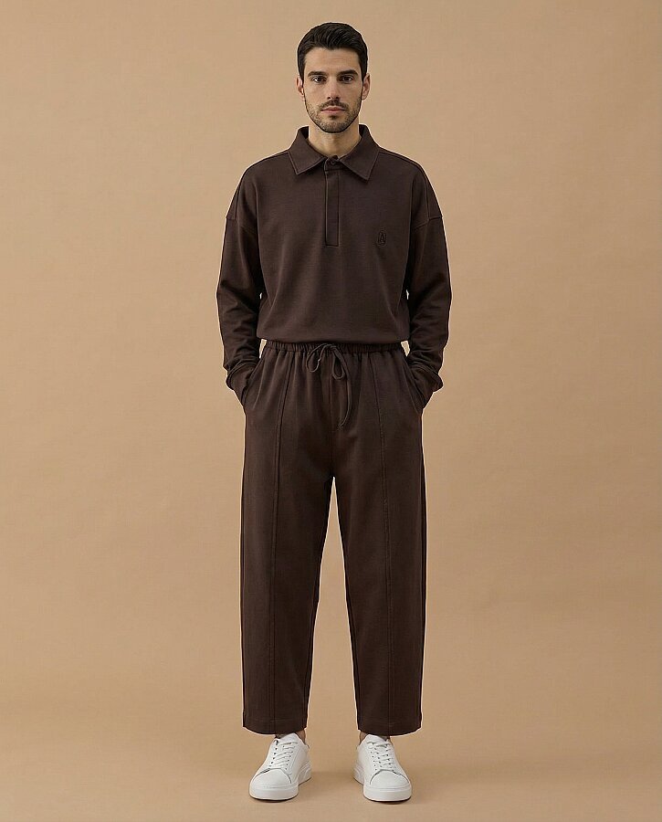 Erkek Premium Doubleface Loose Fit Önü Dikişli Pantolon Kahve - Aybikestil (1)