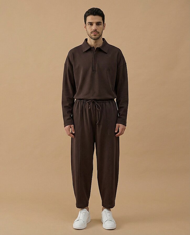 Erkek Premium Doubleface Loose Fit Önü Dikişli Pantolon Kahve - Aybikestil (1)
