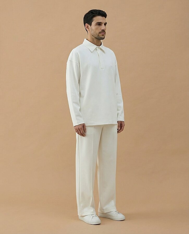 Erkek Premium Doubleface Polo Yaka Sweat Ekru - Aybikestil (1)