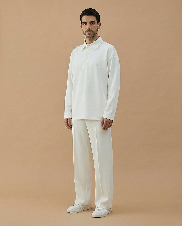 Erkek Premium Doubleface Polo Yaka Sweat Ekru - Aybikestil (1)