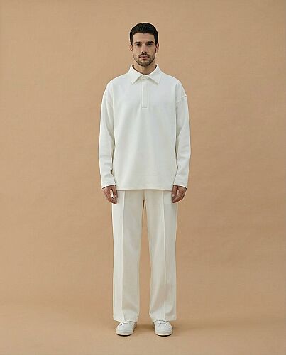 Erkek Premium Doubleface Polo Yaka Sweat Ekru 