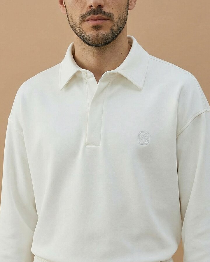 Erkek Premium Doubleface Polo Yaka Sweat Ekru - Aybikestil (1)