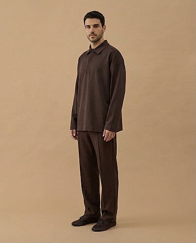 Erkek Premium Doubleface Polo Yaka Sweat Kahve - Aybikestil (1)
