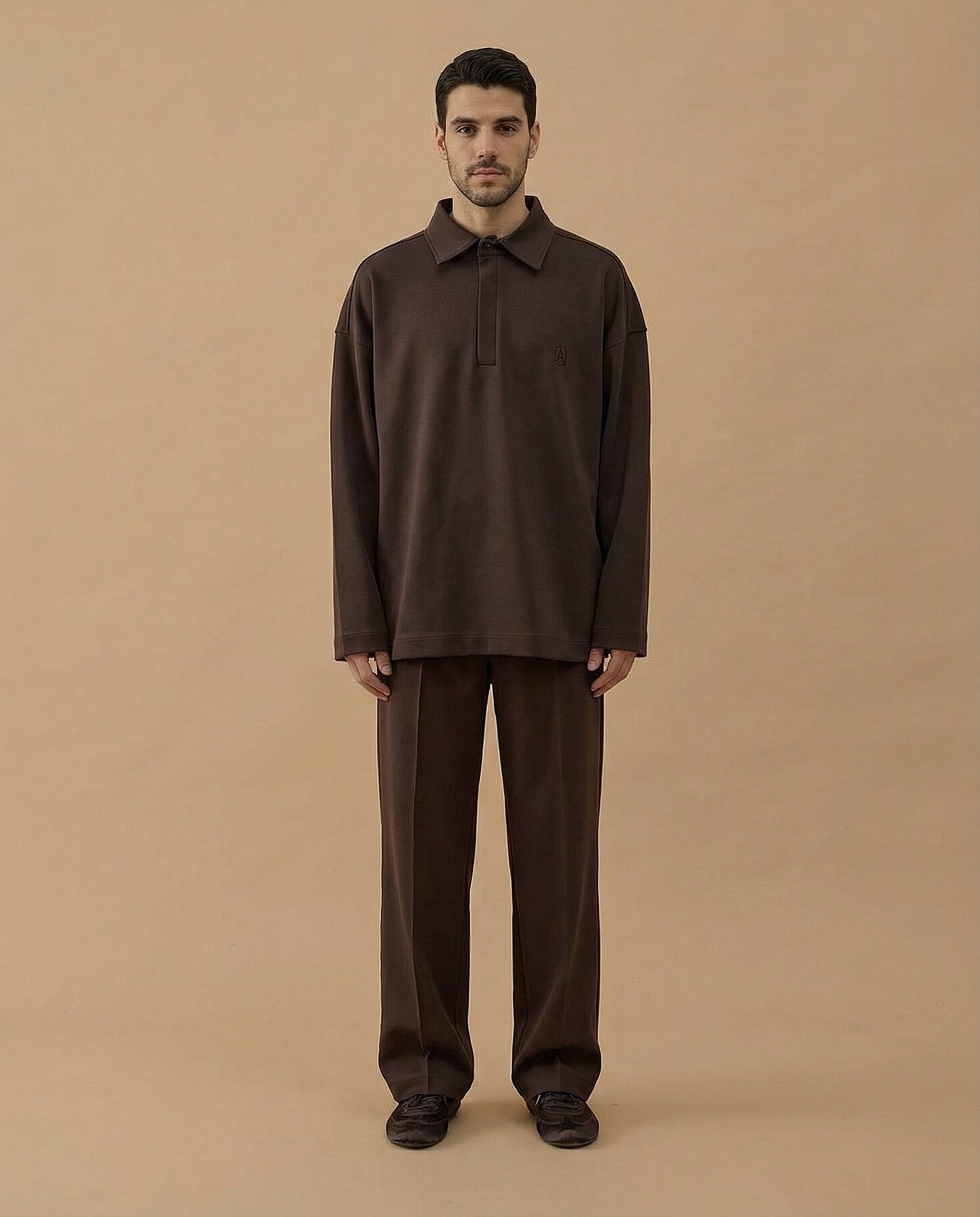 Erkek Premium Doubleface Polo Yaka Sweat Kahve - Aybikestil