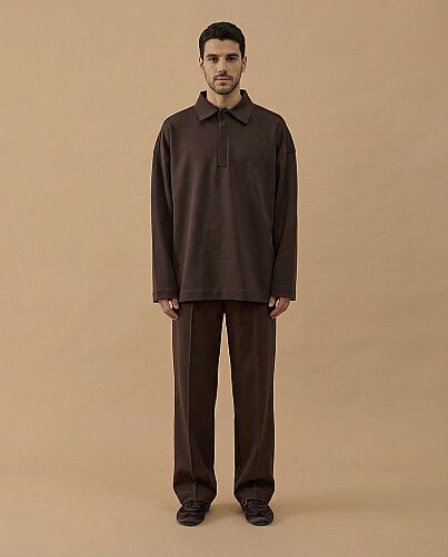 Erkek Premium Doubleface Polo Yaka Sweat Kahve 