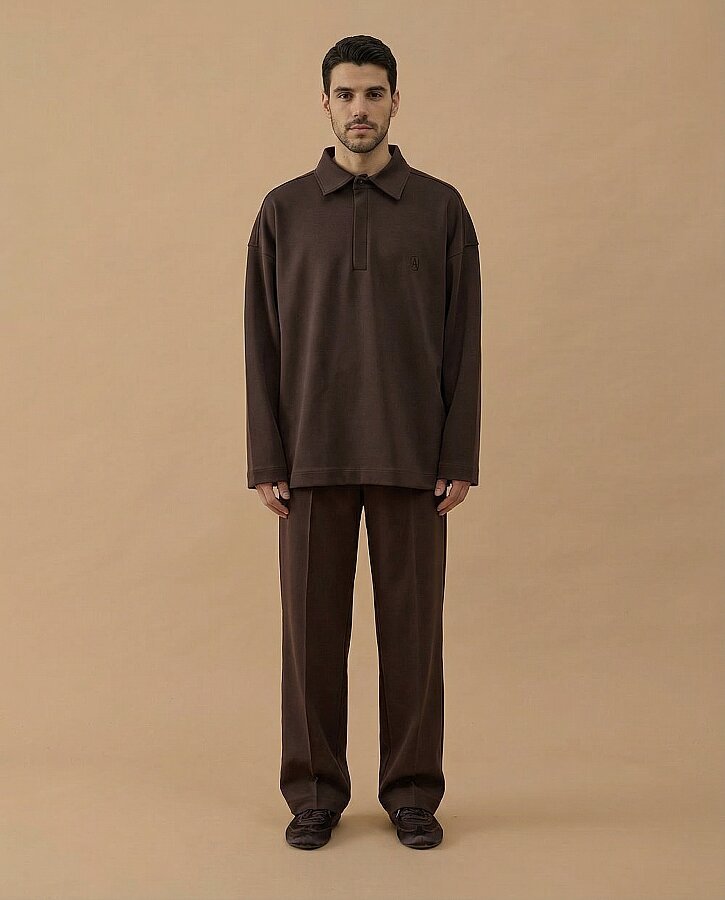 Erkek Premium Doubleface Polo Yaka Sweat Kahve