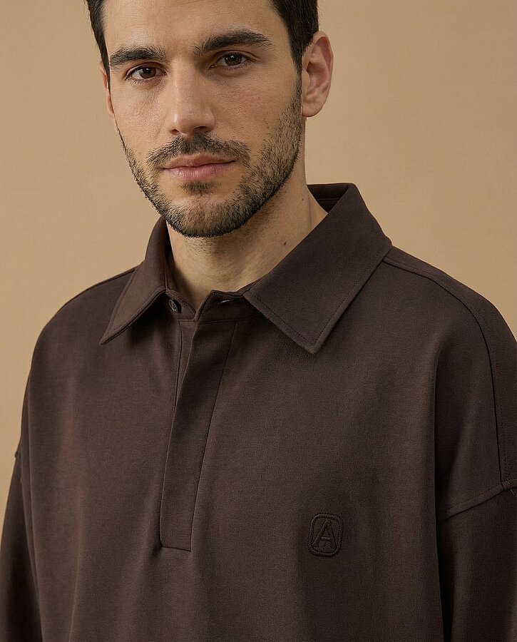 Erkek Premium Doubleface Polo Yaka Sweat Kahve - Aybikestil (1)