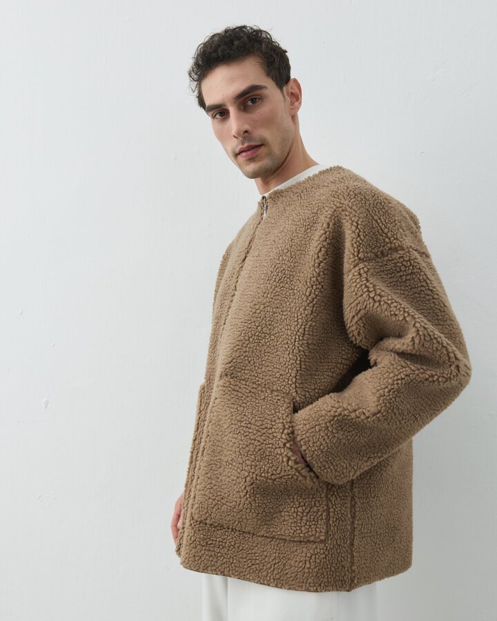 Erkek Teddy Fermuarlı Cepli Ceket Camel - Aybikestil (1)