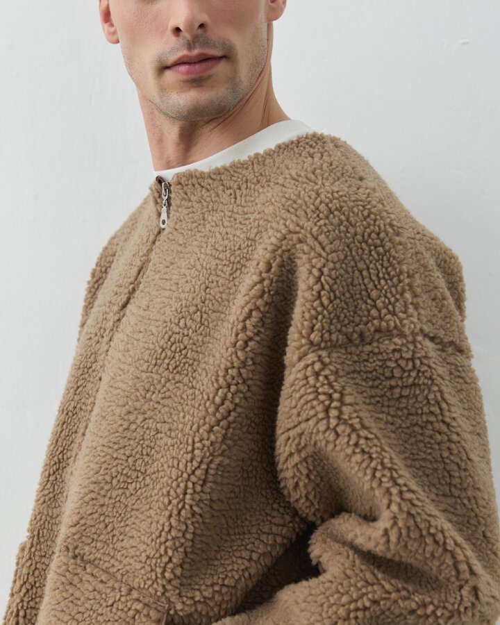 Erkek Teddy Fermuarlı Cepli Ceket Camel - Aybikestil (1)