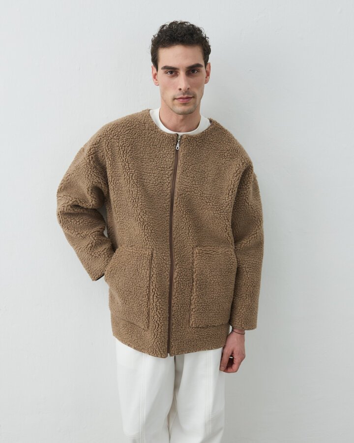 Erkek Teddy Fermuarlı Cepli Ceket Camel · 5
