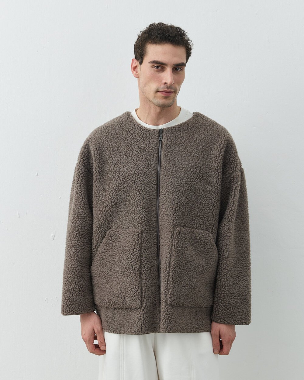 Erkek Teddy Fermuarlı Cepli Ceket Vizon - Aybikestil