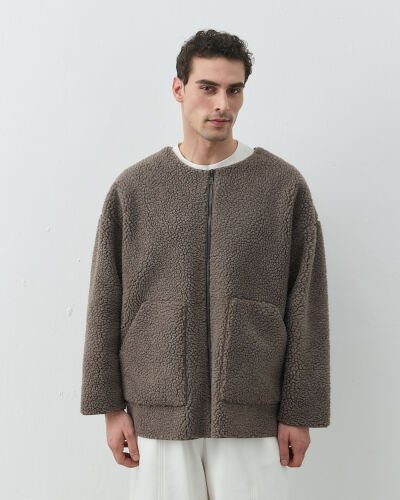 Erkek Teddy Fermuarlı Cepli Ceket Vizon 