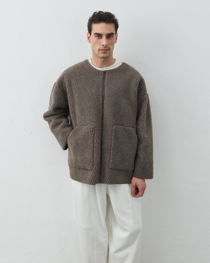 Erkek Teddy Fermuarlı Cepli Ceket Vizon - Aybikestil (1)