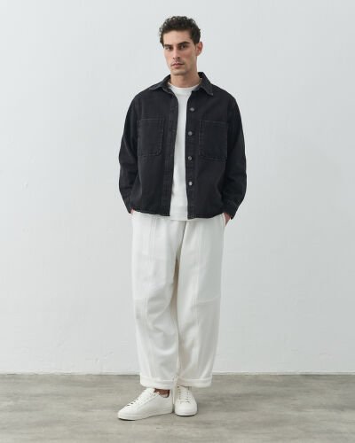 Erkek Unisex Çift Cepli Jean Ceket Füme - Aybikestil (1)