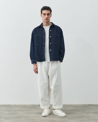 Erkek Unisex Çift Cepli Jean Ceket Lacivert - Aybikestil (1)