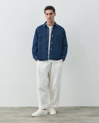 Erkek Unisex Çift Cepli Jean Ceket Mavi - Aybikestil (1)