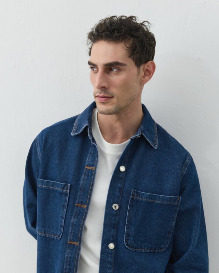 Erkek Unisex Çift Cepli Jean Ceket Mavi - Aybikestil (1)