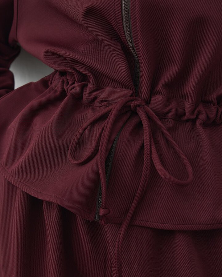 Fitilli Diagonal Fermuarlı Kalkık Yaka Belden Tünelli Ceket Mürdüm - Aybikestil (1)