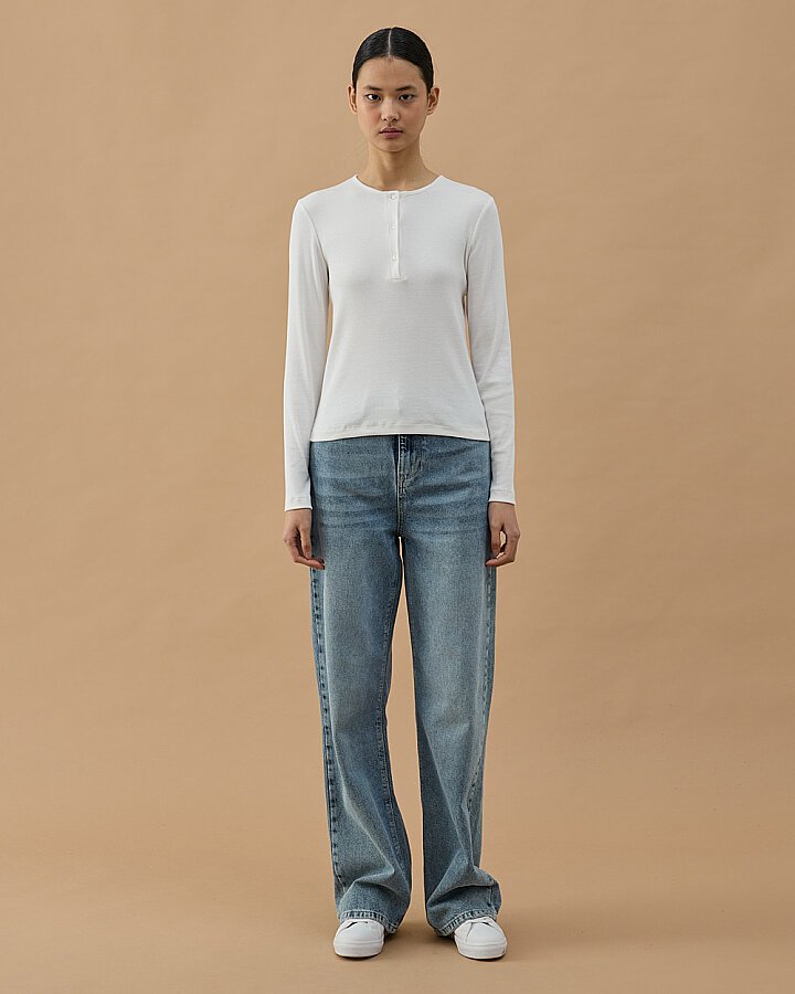 Fitilli Penye Kaşkorse Patlı Düğmeli Uzun Kollu Slim Fit Body Ekru - Aybikestil (1)