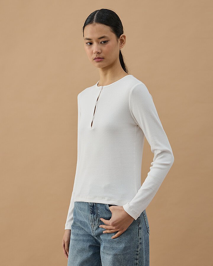 Fitilli Penye Kaşkorse Patlı Düğmeli Uzun Kollu Slim Fit Body Ekru - Aybikestil (1)