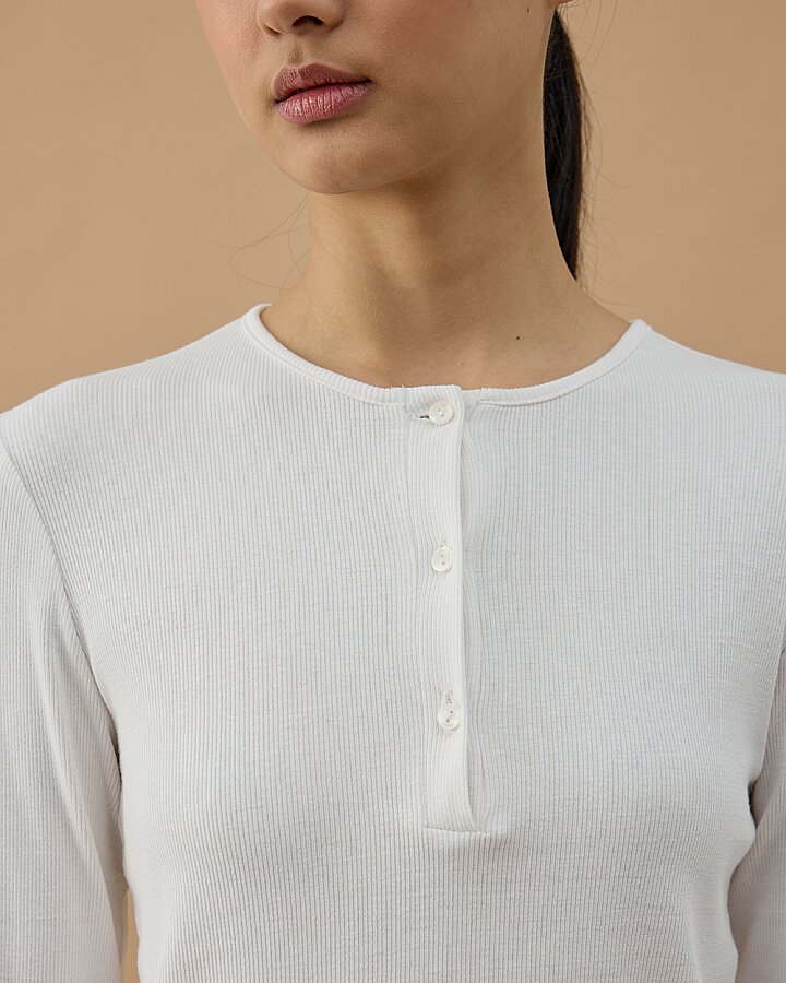 Fitilli Penye Kaşkorse Patlı Düğmeli Uzun Kollu Slim Fit Body Ekru - Aybikestil (1)