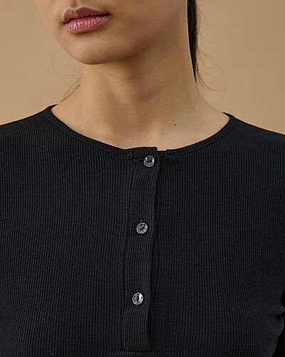 Fitilli Penye Kaşkorse Patlı Düğmeli Uzun Kollu Slim Fit Body Siyah - Aybikestil (1)