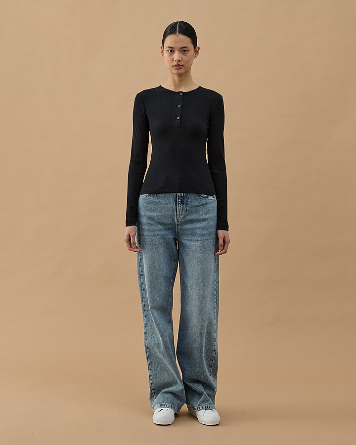 Fitilli Penye Kaşkorse Patlı Düğmeli Uzun Kollu Slim Fit Body Siyah - Aybikestil (1)