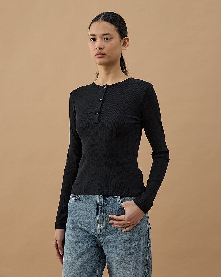 Fitilli Penye Kaşkorse Patlı Düğmeli Uzun Kollu Slim Fit Body Siyah - Aybikestil (1)