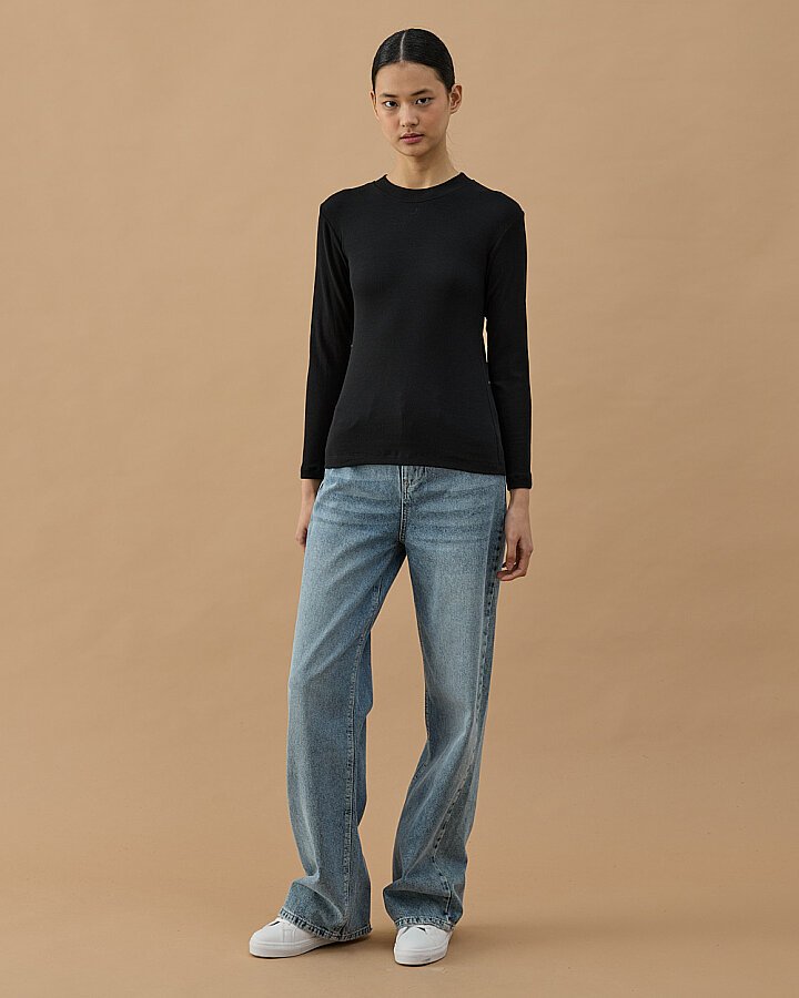 Fitilli Penye Kaşkorse Uzun Kollu Body Siyah - Aybikestil (1)